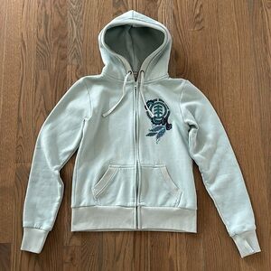 Element Hooded Sweatshirt sz 6 Women's Full Zip Light Mint Aqua Green Logo Print